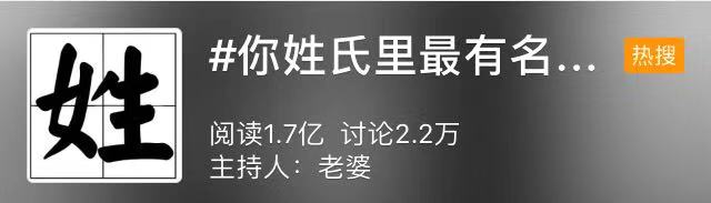 微博热门话题榜：#你姓氏里最有名的人#